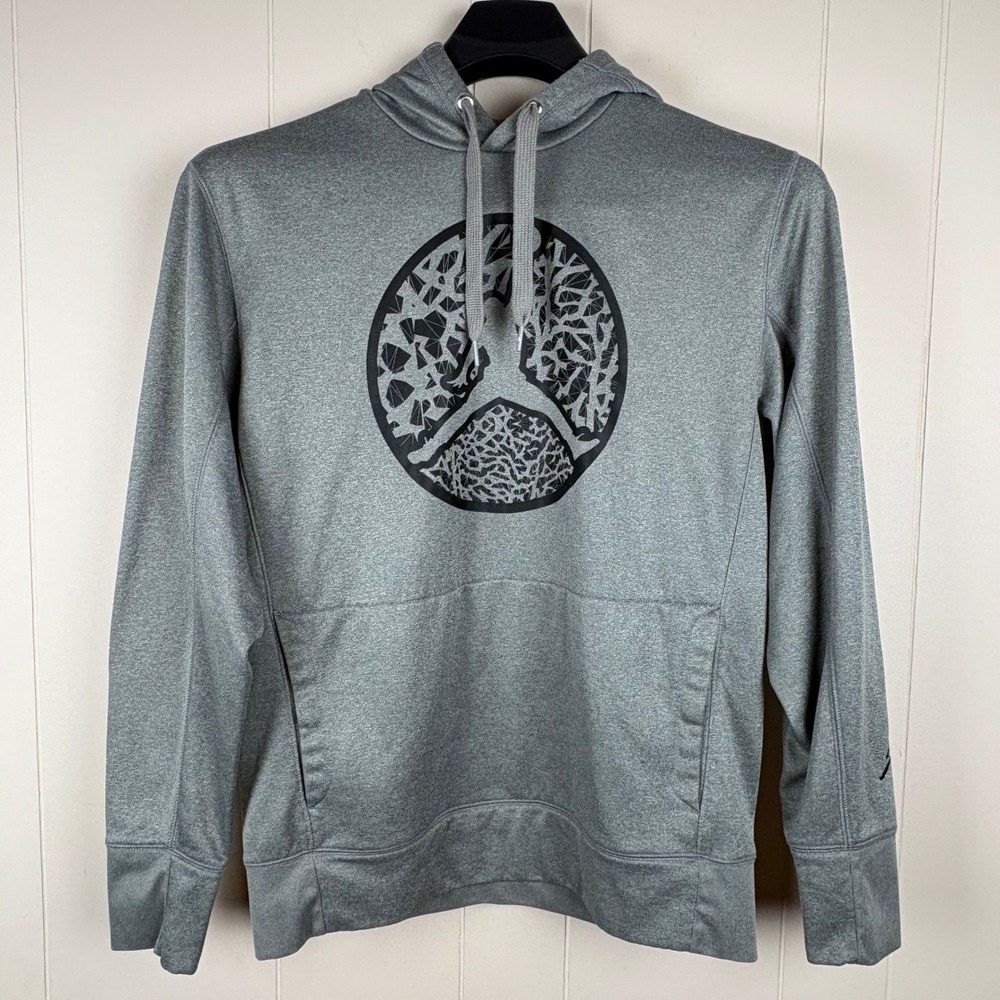 Jordan Mens Large Grey Heather Jumpman Geometric Graphic Pullover Hoodie